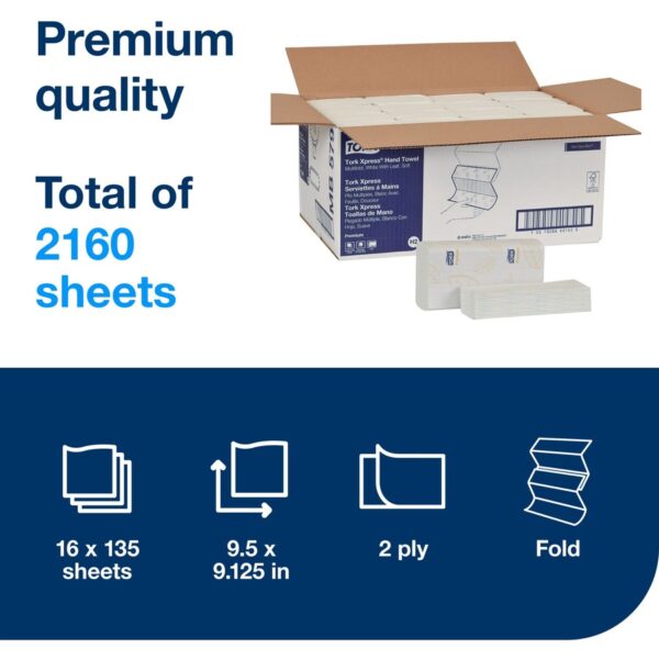 Essity Tork Premium Soft Hand Towel Multifold 3-Panel White 9.13x3.2 16 / 135 cs - Image 2
